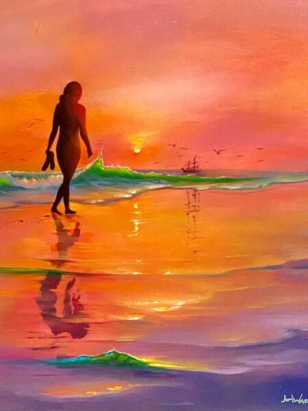 Walking in the Sand Original Painting by Jim Warren